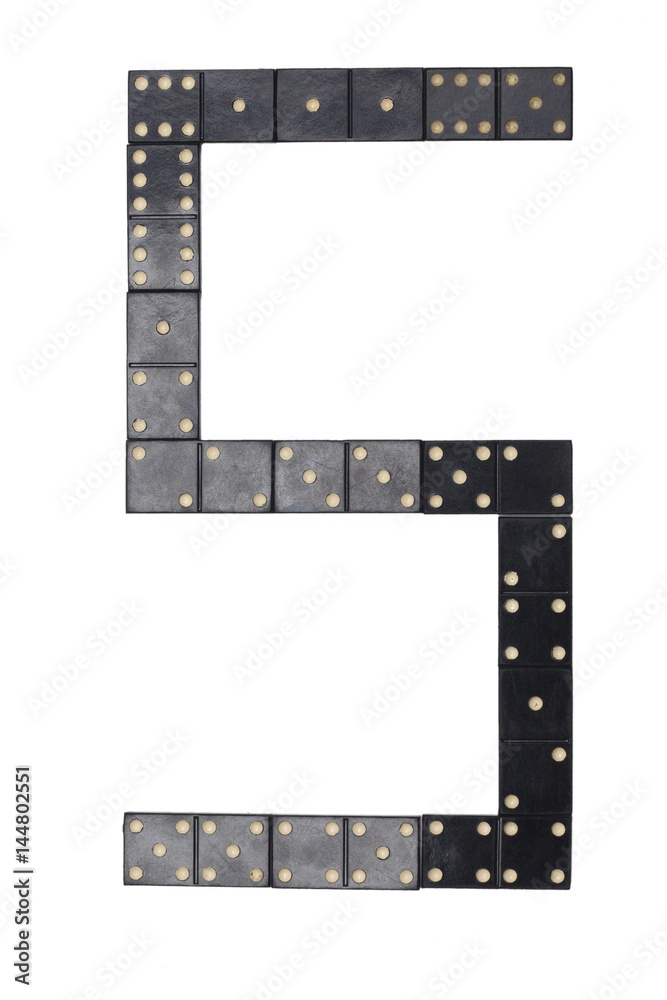 number  five  made of  black  dominoes tiles