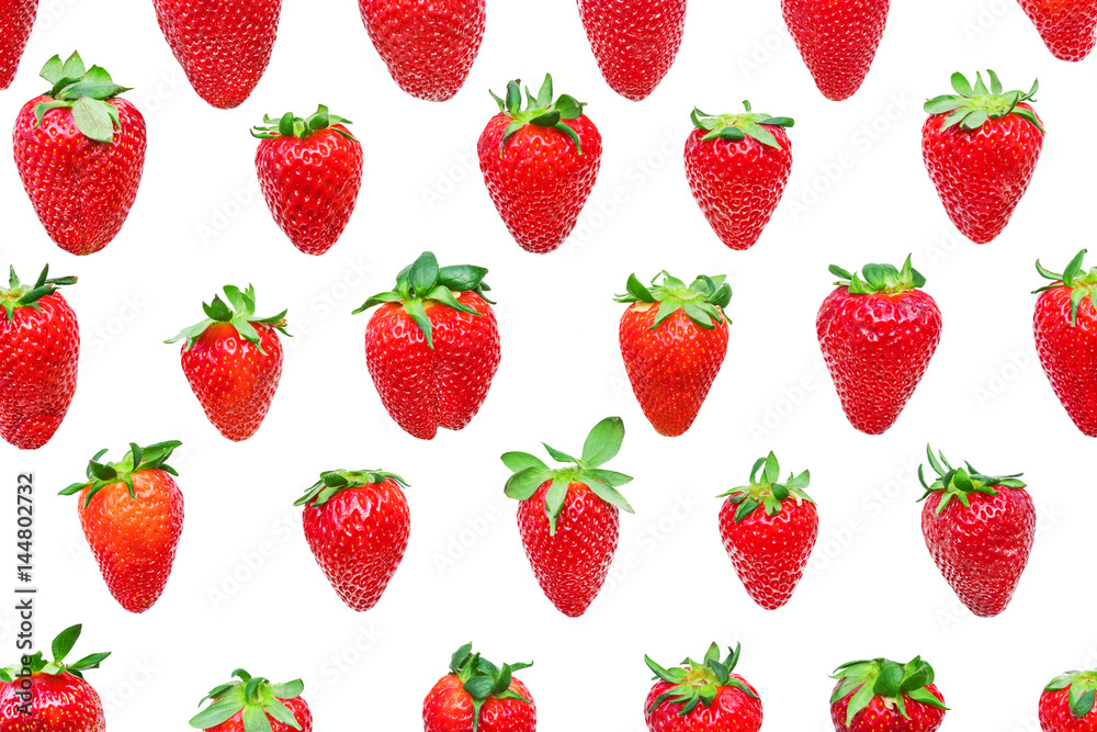Red ripe strawberries with green leaves on a white background. Isolated Red ripe strawberries with green leaves on a white background. Isolated