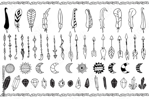 Hand drawn doodles boho set