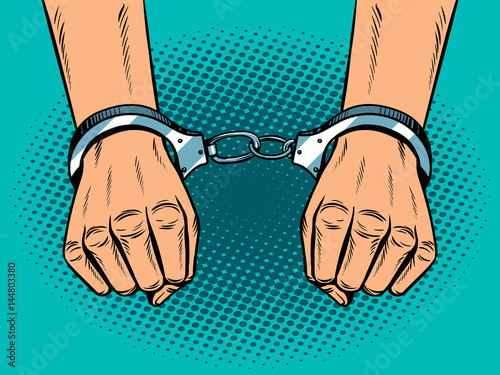 Hands in handcuffs pop art style vector