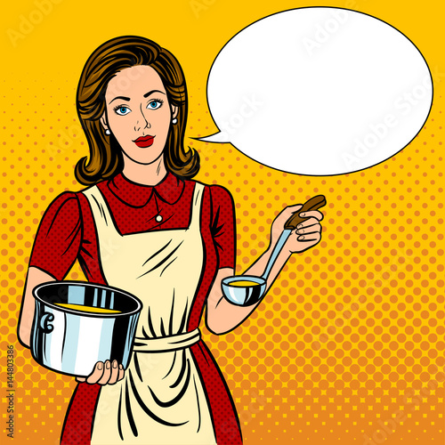 Housewife woman pop art style vector illustration