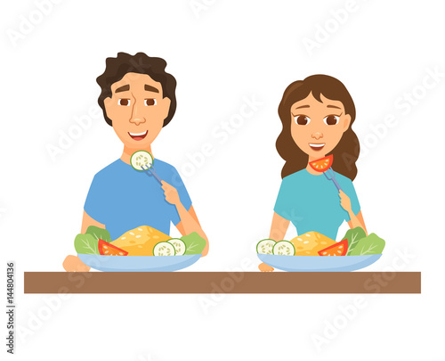Couple eating healthy food