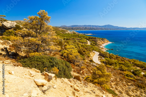 beautiful views of the coast of island of Rhodes Greece