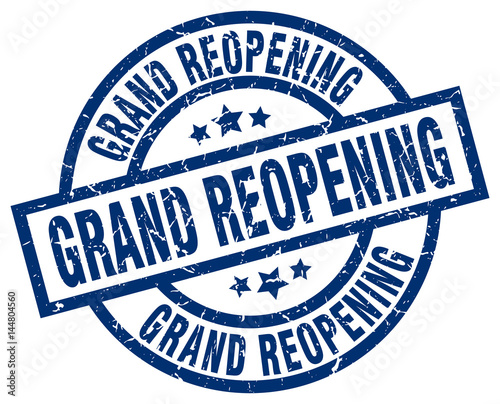 grand reopening blue round grunge stamp