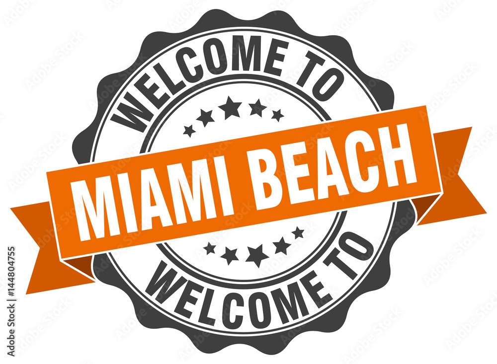 Fototapeta premium Miami Beach round ribbon seal