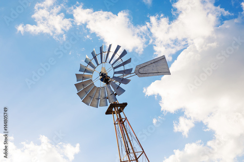 Close-up of a windmil and blue sky
