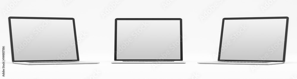 Triple modern digital silver and black laptop 3D rendering Triple modern digital silver and black laptop 3D rendering