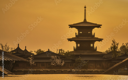 Temple under the setting sun