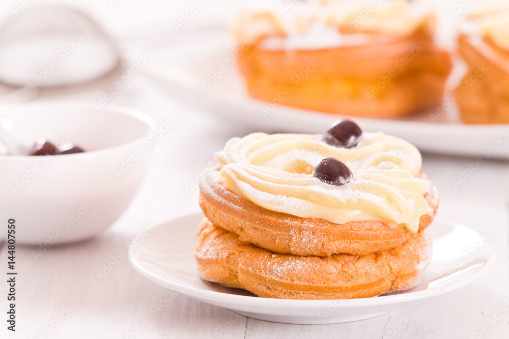 Zeppole with pastry cream.