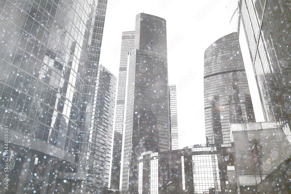 city skyscrapers snow snowfall