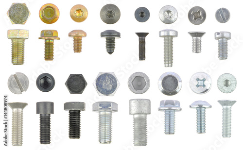 Collection of metal bolts isolated on white background