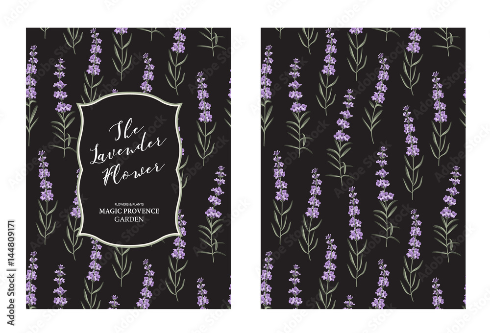 Lavender label for fabric, paper and other printing and web projects. The lavender spring card with circle frame of flowers and text. Label with lavender flowers. Vector illustration. Lavender label for fabric, paper and other printing and web projects. The lavender spring card with circle frame of flowers and text. Label with lavender flowers. Vector illustration.