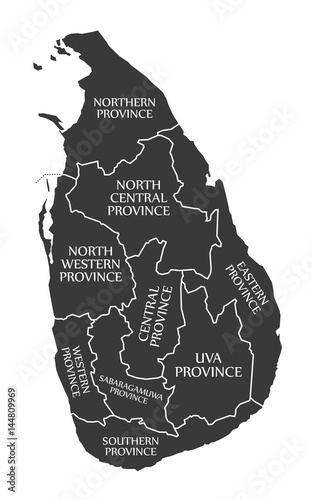 Sri Lanka Map labelled black illustration