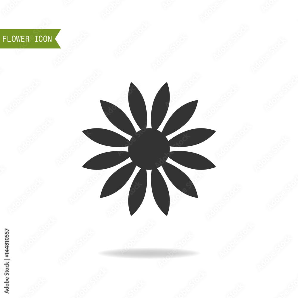 Black flat silhouette, object of flower for logo isolated on white background.