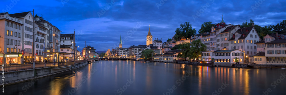 Zurich Skyline and Limmat River in the Evening, Zurich, Switzerland Zurich Skyline and Limmat River in the Evening, Zurich, Switzerland