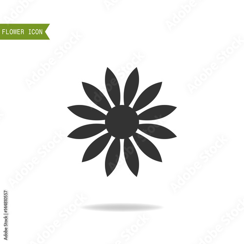 Black flat silhouette, object of flower for logo isolated on white background.