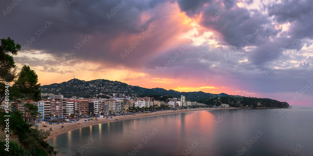Fototapeta premium Panorama of Lloret de Mar in the Morning, Costa Brava, Catalonia, Spain