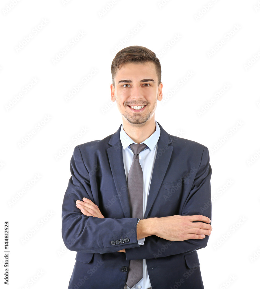 Handsome man in elegant suit on white background Handsome man in elegant suit on white background