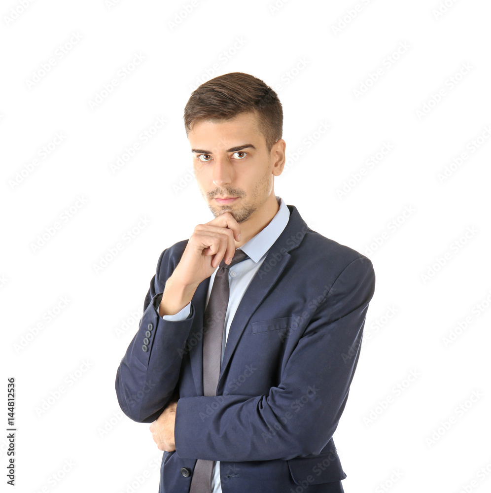 Handsome man in elegant suit on white background Handsome man in elegant suit on white background