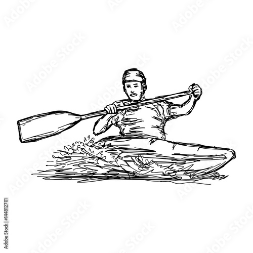 CANOE SLALOM player - vector illustration sketch hand drawn with black lines, isolated on white background