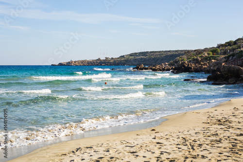 Beautiful landscape near of Nissi beach and Cavo Greco in Ayia Napa, Cyprus island, Mediterranean Sea. Amazing blue green sea and sunny day. © satura_