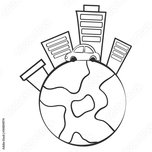 Doodle of world with building photo