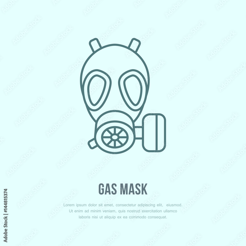 Gas mask, respirator flat line icon. Vector logo for personal protective equipment store. Health protection thin linear sign.