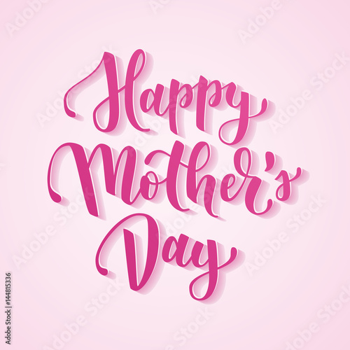 Happy mother s day hand drawn lettering for mother greeting card or banner. Pink brush calligraphy vector illustration isolated on pastel background.