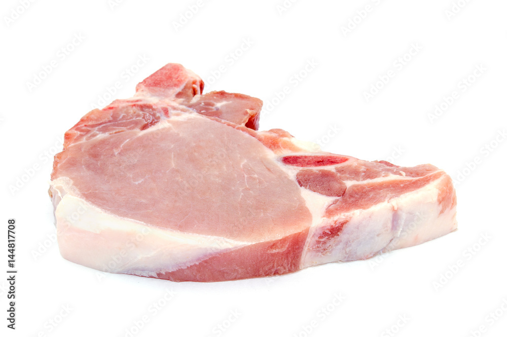 A fresh slice of  raw pork isolated on white background