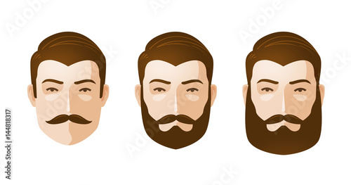 Portrait of beautiful men. Man with beard and mustache. Cartoon vector illustration