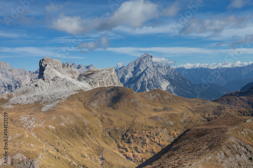 Wide view from the Mondeval top in Dolomites