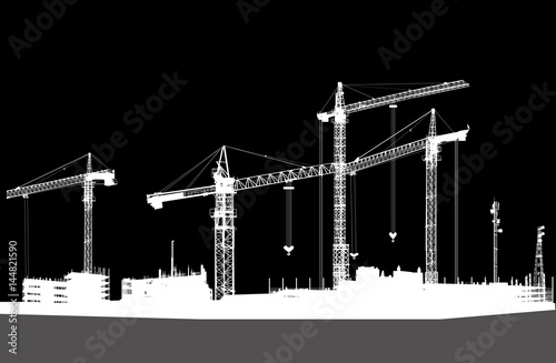 four white cranes build houses