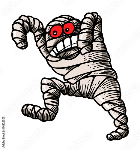 Cartoon image of bandaged mummy. An artistic freehand picture.