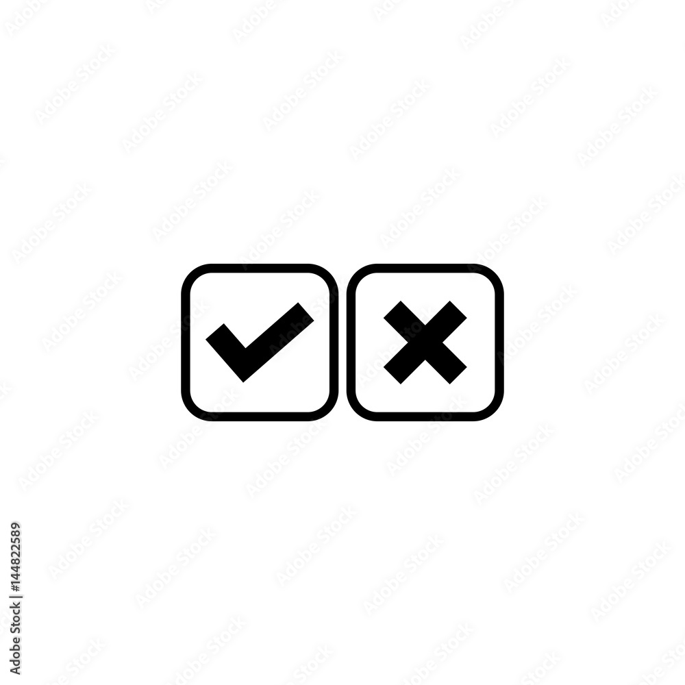 Pictogram checkmark to accept and refusal icon. Black icon on white background. Pictogram checkmark to accept and refusal icon. Black icon on white background.