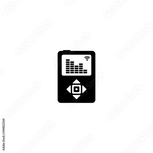 Pictogram music device or mp3 player with wifi and equalizer icon. Black icon on white background.