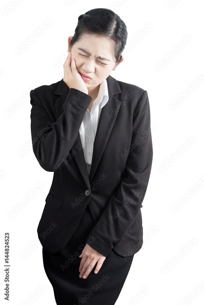 Toothache symptom in a woman isolated on white background. Clipping path on white background. Toothache symptom in a woman isolated on white background. Clipping path on white background.