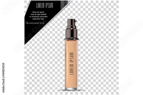 Liquid makeup foundation in bottle and face powder.  Spray bottle. Photo realistic Vector illustration. 