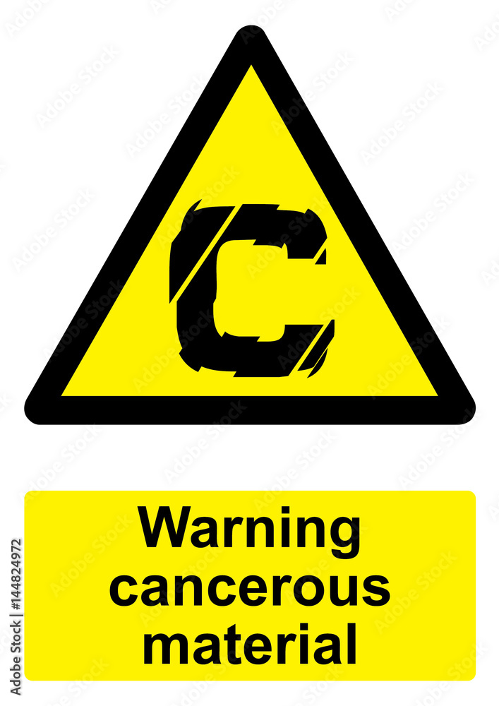 Black and Yellow Warning Sign isolated on a white background - Cancerous material Black and Yellow Warning Sign isolated on a white background - Cancerous material