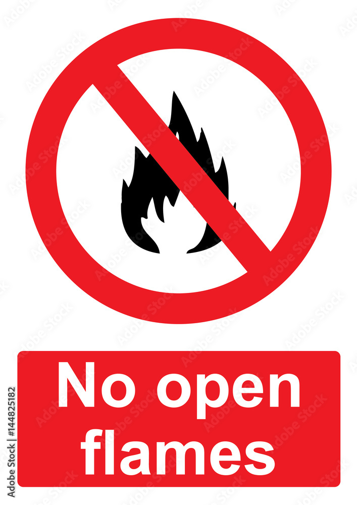 Red Prohibition Sign isolated on a white background - No open flames Red Prohibition Sign isolated on a white background - No open flames