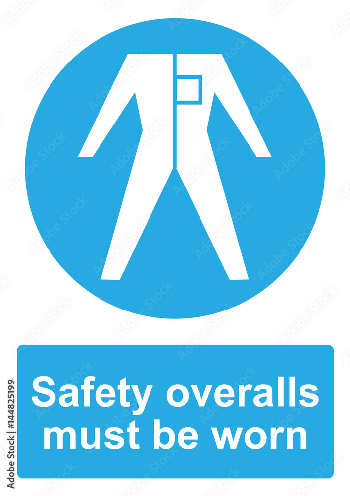 Blue Mandatory Sign isolated on a white background - Safety overalls must be worn Blue Mandatory Sign isolated on a white background - Safety overalls must be worn