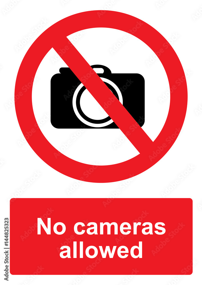 Red Prohibition Sign isolated on a white background - No cameras allowed Red Prohibition Sign isolated on a white background - No cameras allowed