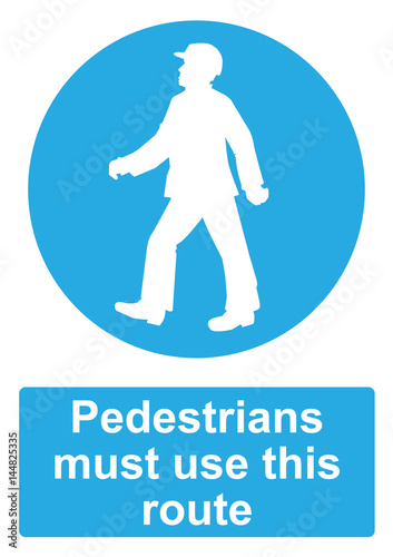 Blue Mandatory Sign isolated on a white background -  Pedestrians must use this route