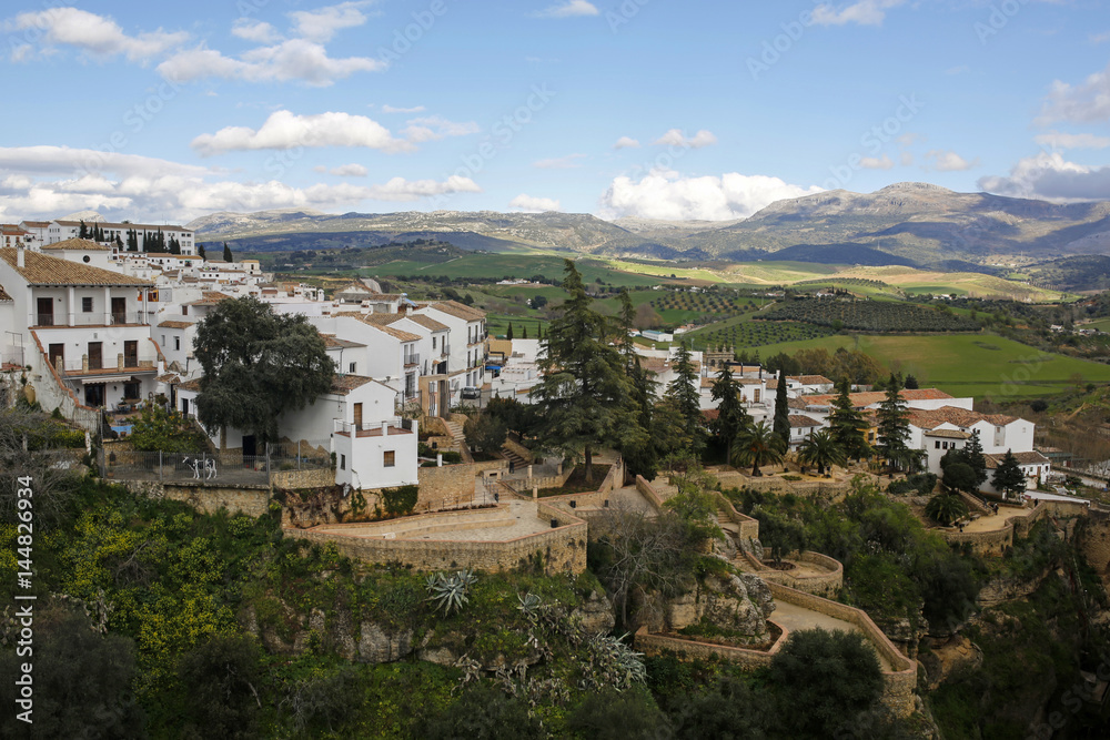 panoramic view of Ronda old town on Tajo Gorge, Andalusia, Spain