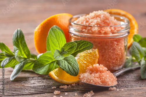 Natural bath salt with orange and mint photo