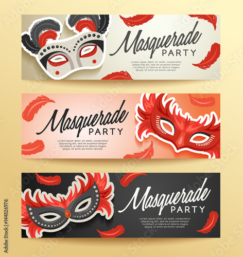 Set of Carnival Mask with Feathers : Vector Illustration