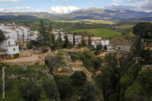 panoramic view of Ronda old town on Tajo Gorge, Andalusia, Spain