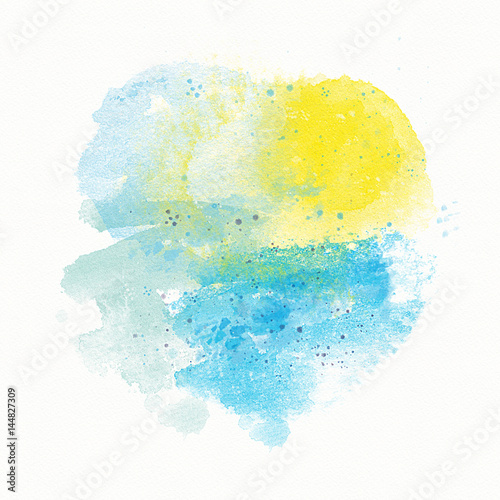 abstract blue Yellow watercolor background, divorce, spot and spray. Sun and sea, beach, sunset, landscape