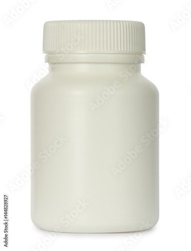 White plastic jar for drugs isolated on white background