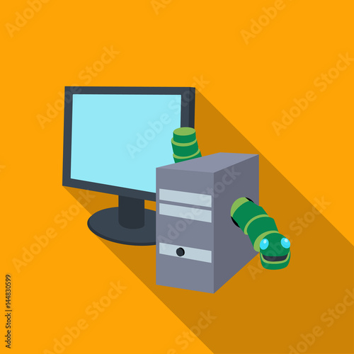 Computer worm icon in flat style isolated on white background. Hackers and hacking symbol stock vector illustration.
