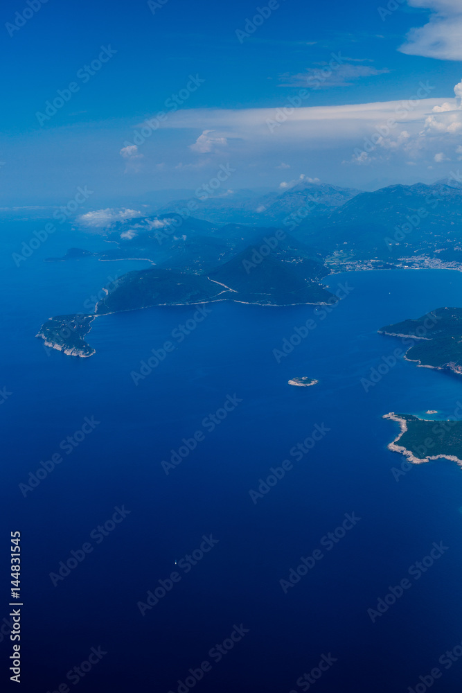 Montenegrin coast, view from the airplane. Aerial shooting